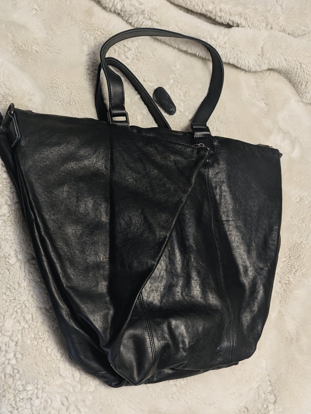 City Black Leather Tote with Double Shoulder Straps